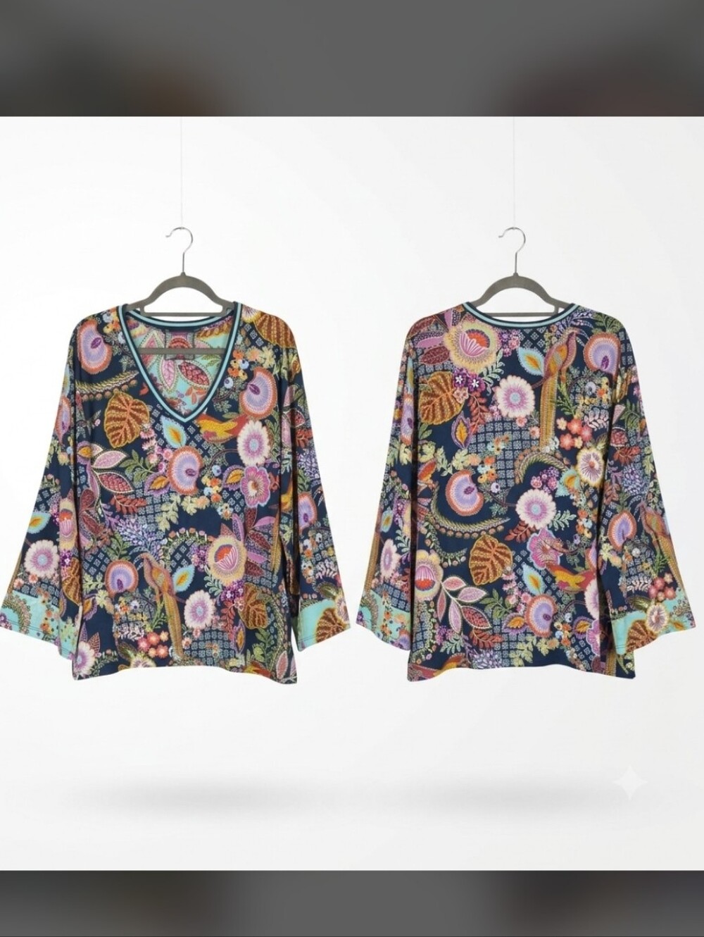 Johnny Was The Jaine Favorite V-Neck Kimono Sleeve Floral Tee Shirt XXL